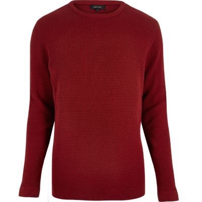Red waffle texture jumper